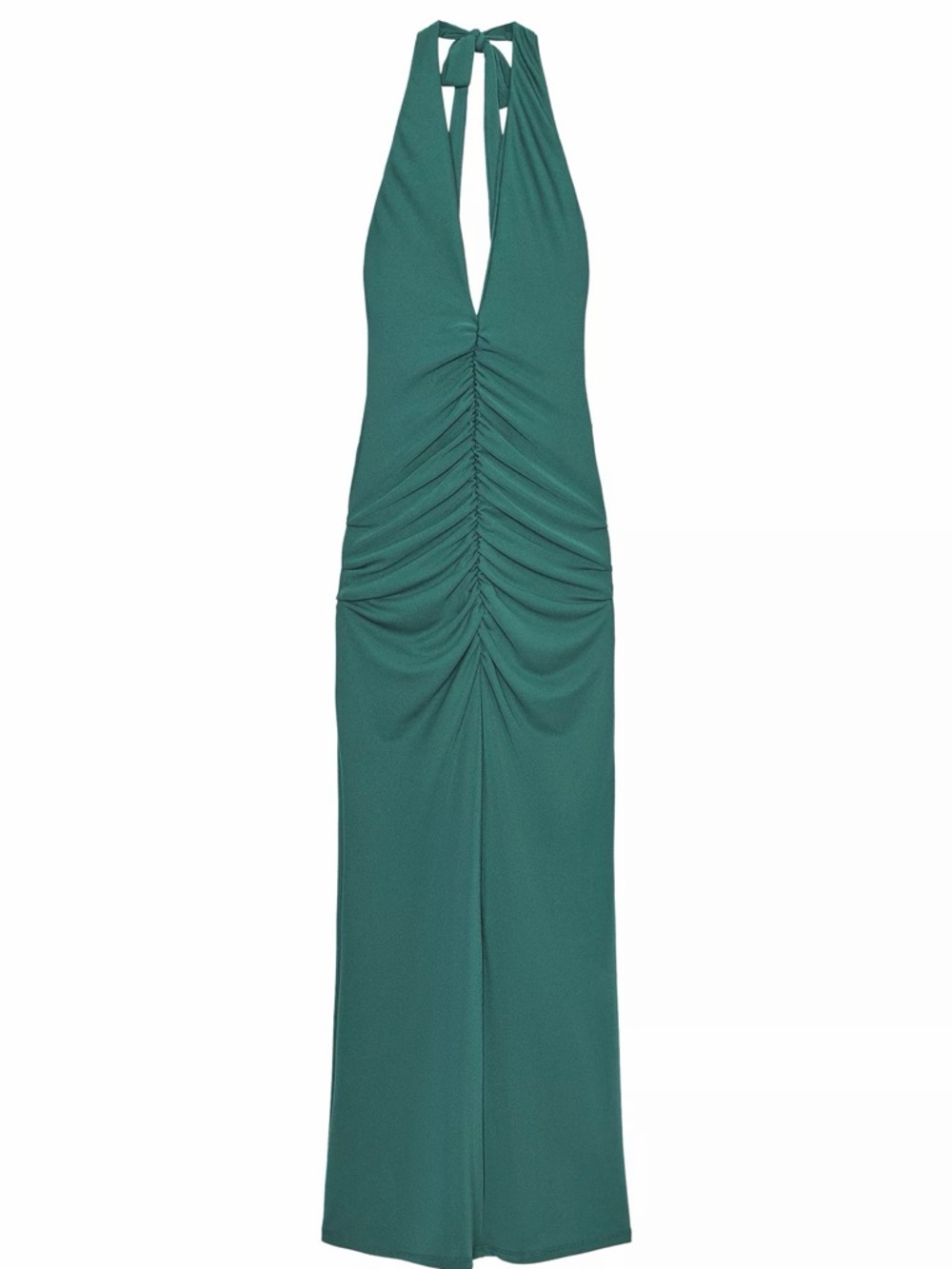 Teal Halter Ruched Maxi Dress